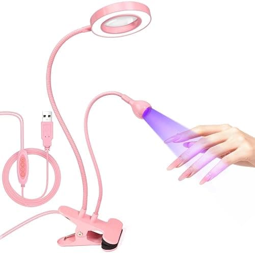 AORAEM LED UV Nail Lamp with Double-Head and 6X Magnifier, Pink | Gooseneck Lamp for Gel Nails, Flash Cure Lamp for Home DIY Salon - Image 1