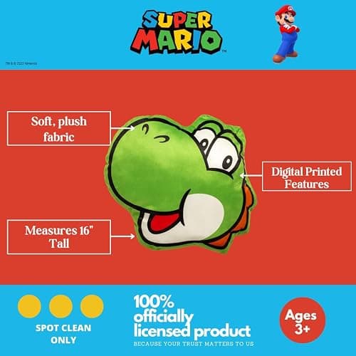 Nintendo Super Mario Yoshi Gaming Bedding Super Soft Plush Decorative Pillow, One Size, (Officially Licensed Product) by Franco thumbnail 4