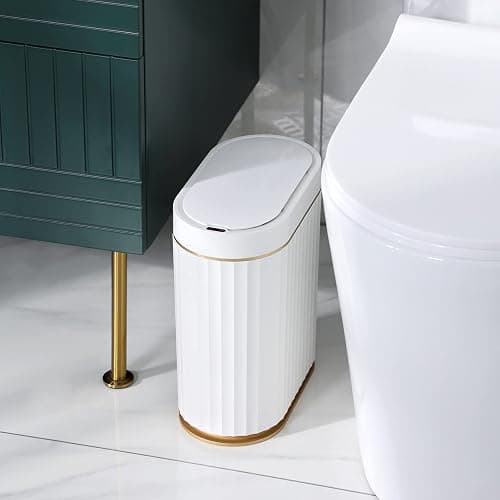 ELPHECO Automatic Motion Sensor Trash Can - 2 Gallon Slimline for Bathroom, Bedroom, Kitchen, Office - White with Gold Trim thumbnail 9