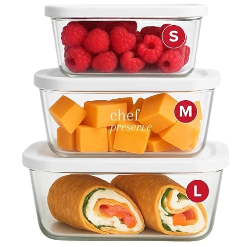 Chef Preserve Glass Vacuum Seal Containers for Food Storage, Made For Compact Vacuum Sealer, 3pcs set [1x Small, 1x Medium, 1x Large] Works With Handheld Vacuum Sealer Machine - Image 1