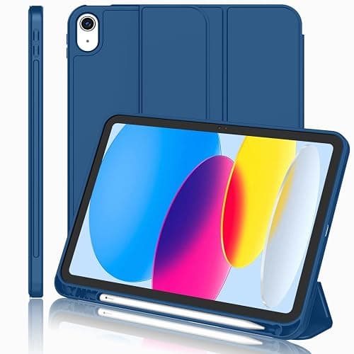 iMieet iPad (A16) Case 11th Gen/iPad 10th Generation Case [11-Inch 2025/10.9 Inch 2022] with Pencil Holder, Trifold Stand Smart Cover with Soft TPU Back,Auto Wake/Sleep(Navy Blue) - Image 1