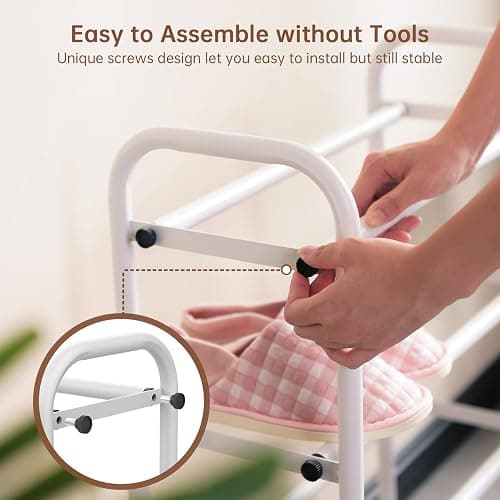 Gonfoam Shoe Rack for Closet, Expandable Shoe Organizer Storage Shelf, Adjustable Metal Free Standing Small Closet Shoe Rack for Entryway, Doorway (3-Tier White) thumbnail 4