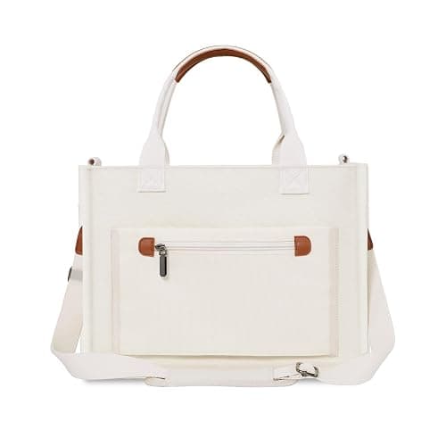 FIORETTO Womens Canvas Tote Bag Purse with Individual Compartment, Zipper Top, Reinforced Bottom & Luggage Sleeve thumbnail 3