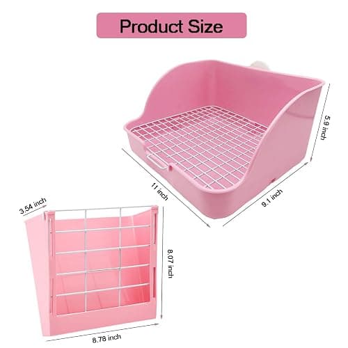 WEWAYKGJ Rabbit Litter Box Bunny Potty Box Guinea Pig Hay Rack Feeder Rabbits Corner Litter Pan Potty Trainer Pet Toilet with Cleaning Set for Hamster, Guinea Pig, Ferret and Other Animals (Pink) - Pink thumbnail 2