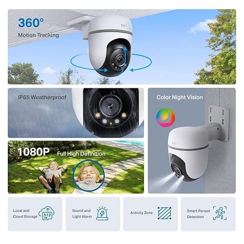 Tapo TC40 Full HD Pan/Tilt Outdoor Security Camera CCTV Camera 360° View | 1080p Wi-Fi Outdoor Camera, Person Detection, Color Night Vision, Motion Tracking, IP65, Two-Way Audio, No Monthly Fee, Alexa thumbnail 2