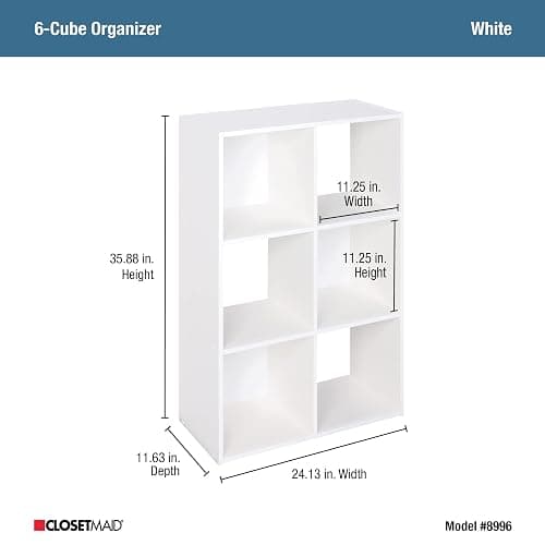 ClosetMaid Cubeicals 6 Cube Storage Shelf Organizer Bookshelf, Stackable, Vertical or Horizontal, Easy Assembly, Wood, White Finish thumbnail 3