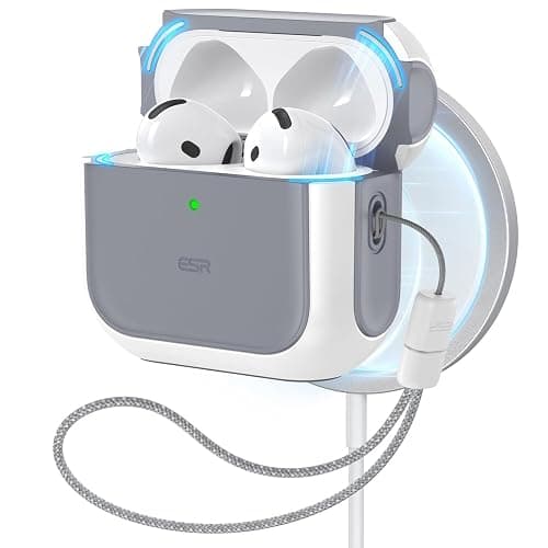 ESR for AirPods 4 Case, Compatible with AirPods 4th Generation Case (2024) (USB-C), Compatible with MagSafe, Drop Protection Cover with Lanyard, Magnetic Lid Lock, Orbit Hybrid Series, White - Image 1