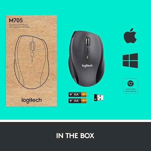 Logitech M705 Marathon Wireless Mouse, Gaming Mouse Wireless, 2.4 GHz USB-A Receiver, 5-Programmable Buttons, 3-Year Battery, PC, Mac, Laptop, Chromebook - Black thumbnail 8