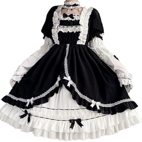 Women Sweet Lolita Dress Girl Victorian Long Sleeve Cute Princess Skirts Halloween Cosplay Costume Lace Layers Maid Dresses thumbnail 2