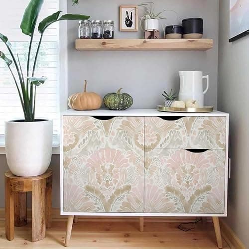 Yzogbry Boho White Pink Damask Watercolor Geometric Peel and Stick Wallpaper Wall Decor Self Adhesive Wall Paper Stick on Easy Peel Off Contact for Renter Apartment thumbnail 5