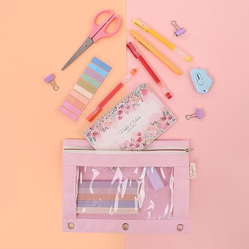 SKYDUE Pencil Pouch for 3 Ring Binder, Zipper Pencil Pouches for Girls Boys, Clear Window Pencil Bag, 3 Ring Pencil Pouch Case for Binder, Durable Organizer for School Supplies thumbnail 8