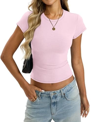 EasyGala Womens Cotton Crop Baby Tee Basic Crew Neck T Shirts Fitted Going Out Tops Summer Cute Gym Workout Clothes 2026 thumbnail 2