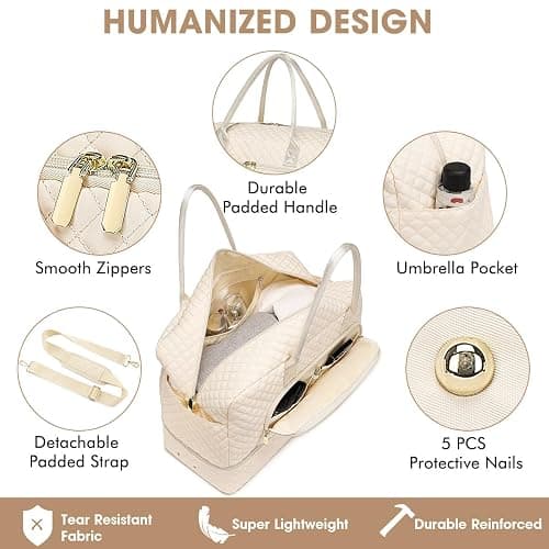 Weekender Overnight Bag Women: Large Travel Duffle Bag with Shoe Compartment & Wet Pocket Carry On Tote Bag Gym Duffel Bag with Toiletry Bag Bag for Hospital Beige thumbnail 3