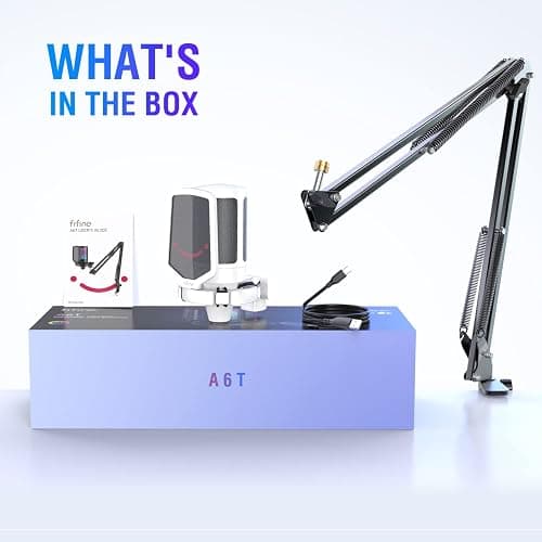Fifine Gaming Microphone Set for PC, Streaming USB Mic with RGB for PS5, Computer Condenser Cardioid Mic with Boom Arm Stand, Shock Mount, Mute Button for Music Recording,YouTube,Twitch-A6T White thumbnail 8