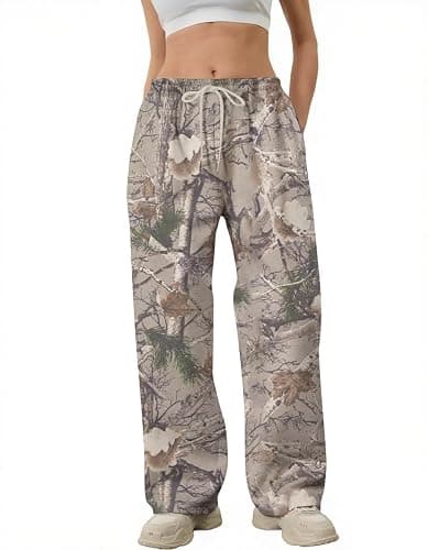 MSBESYOR Camo Pants Women Baggy Fleece Y2K Camouflage Cargo Pants High Waisted Wide Leg Drawstring Jogger Sweatpants - Image 1