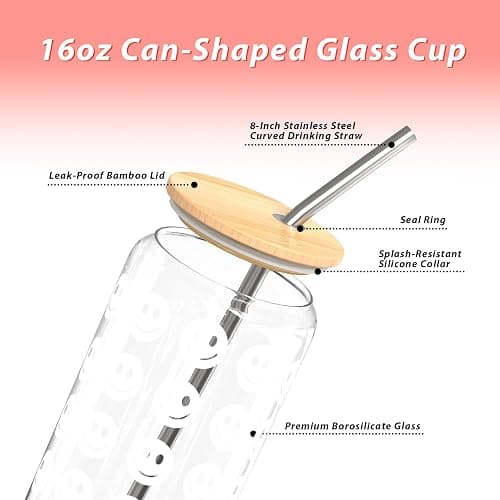 Color-Changing Glass Cup 16oz with Bamboo Leakproof Lid & Steel Straw - Reusable Tumbler for Iced Coffee, Smoothie, Cocktail | Bridal Shower, Bachelorette, Wedding, Gifts for Mother Women Teachers thumbnail 5