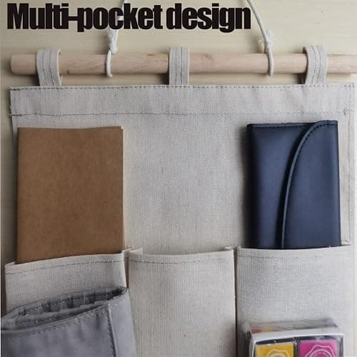 KINGREE Over The Door Magazine Storage Pockets, Wall Door Closet Hanging Storage Bag Organizer, (5 Pockets-Nature) thumbnail 3