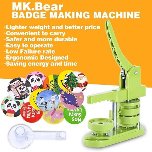 MK.Bear Button Maker Machine 58mm (2.25 in) Installation-Free, DIY Button Pin Maker Machine, Button Badge Press Machine with Free 100pcs Button Maker Supplies & Pictures & Circle Cutter & Magic Book thumbnail 5