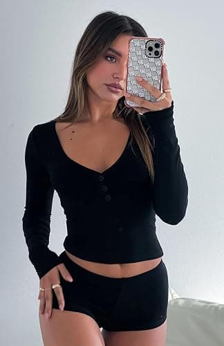 FWBBG Womens 2 Piece Lounge Sets Long Sleeve Crop Tops V Neck Flare Pants Set Fall Y2k Casual Outfits thumbnail 4