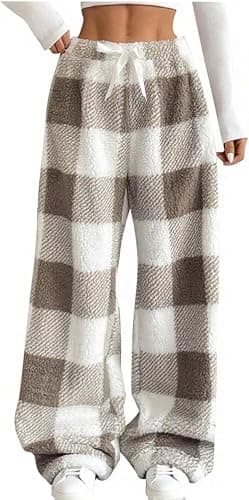 Flannel Pajama Pants for Women Plush Fuzzy Plaid Leopard Pjs Pant Furry | Flannel Pajama Pants for Women Plush Fuzzy Plaid Leopard Pjs Pant Furry Pajamas Bottom Sleep Pants - Image 1