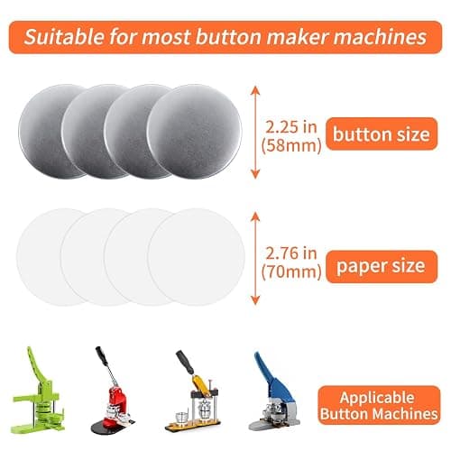 200 Sets 58mm/2.25 inch Button Maker Supplies, Pin Back Button Parts for Button Maker Machine 58mm, Including Metal Covers, Plastic Back Covers, Clear Plastic Film&Blank Paper thumbnail 4