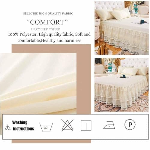 Double Lace Bed Skirt for Queen Bed - 17in. Drop, Easy Fit Ruffle Bedskirt Wrap Around Bed Skirt, Anti Wrinkle & Fade Resistant thumbnail 4