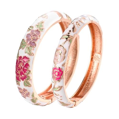 UJOY Cloisonne Bangle Colorful Enamel Filigree Rose Flower Hollowed Crystal Bracelet for Women Gifts 88A09 - Image 1