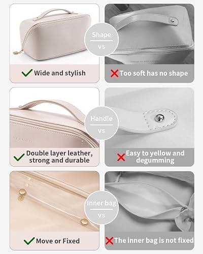 Vlando Large Capacity Travel Makeup Bag - Makeup Bag Travel Toiletry Bag for Women, PU Leather Waterproof Cosmetic Bag, Beige thumbnail 9