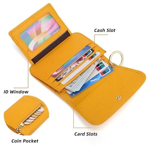 Mudono Small Wallet for Women RFID Blocking Genuine Leather Card Case Slim Tri-Fold Wallet with Zipper Pocket and Keychain thumbnail 4