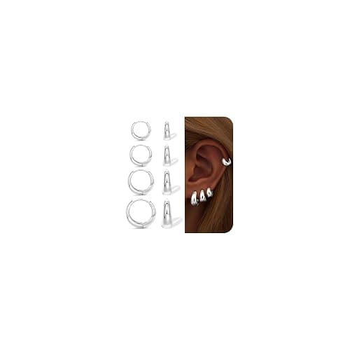 Poxtex Thick Silver Chunky Huggie Hoop Earrings for Women, Hypoallergenic Small Sterling Silver Cartilage Hoops Stacks, 14K Gold Plated Lightweight Dainty Jewelry Set for Multiple Piercings 6/8/10/12mm - Image 1