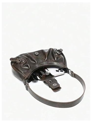 QWINEE Women's Vintage Buckle Shoulder Bag Y2K Punk PU Leather Handbag Clutch Purse thumbnail 4