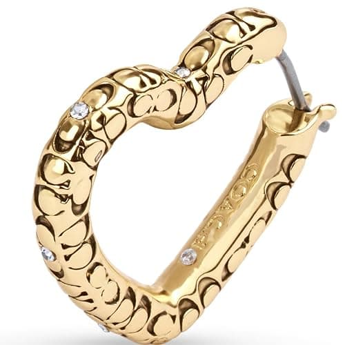 COACH, Women's, Signature Quilted Heart Hoop Earrings, Crystal/Gold, One Size thumbnail 2