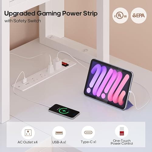 ADORNEVE Gaming Loft Bed Twin Size with Desk & RGB Hutch, White | 4 Storage Drawers, Safety Power Outlet, Metal Loft Bed with RGB Lights, Space Saving for Girls Small Room, Guardrail & Ladder thumbnail 4