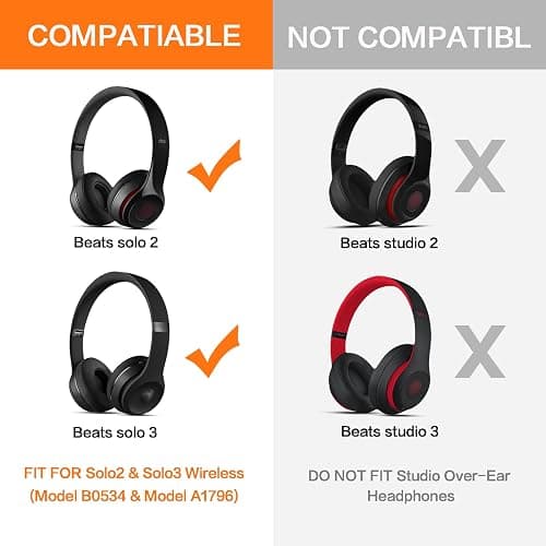 Gvoears Replacement Ear Pads for Beats Solo 3, Ear Cushions for Beats Solo 2 & Solo 3 Wireless/Wired Headphone, Not Fit Beats Studio On-Ear Headphone with Stronger 3M Adhesive, Added Thickness(Black) thumbnail 2
