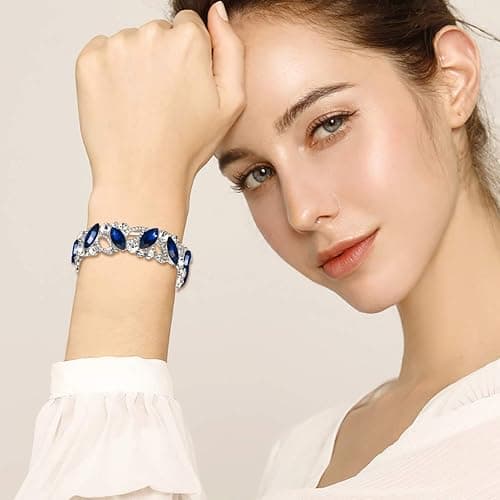 Flyonce Wedding Bridal Marquised Rhinestone Crystal Elastic Stretch Bracelets for Women thumbnail 3