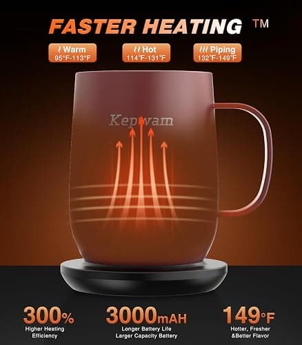 Kepwam Self Heating Coffee Mug T2, 16oz Smart Heated Coffee Mug, 150 Min Battery Life - Hot up to 149℉ Temperature Control Coffee Mug Warmer, Gifts for Dad Mom (No APP) thumbnail 2