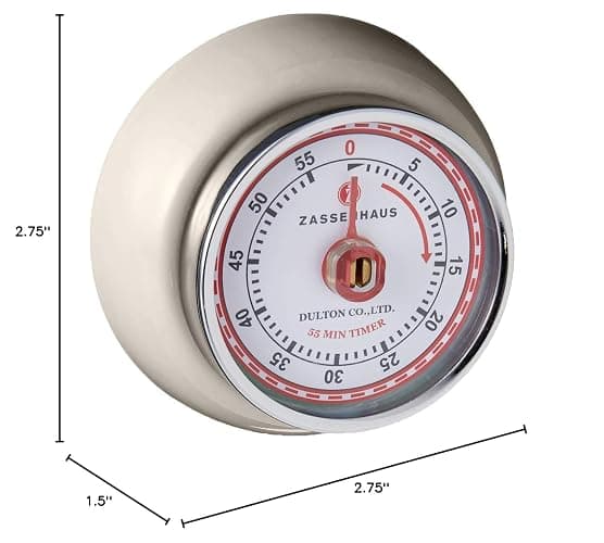 Zassenhaus Magnetic Retro Kitchen Timer, Classic Mechanical Cooking Timer (Cream) thumbnail 3