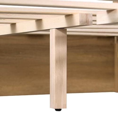 WAMPAT Wood Canopy Bed Frame Queen Size, Oak Bed w/Solid Wood Posters | Modern Wooden Bed Frame w/ 12 Slats & Support Legs, 800 lbs Capacity, No Box Spring Needed, Upholstered Headboard for Bedroom thumbnail 8