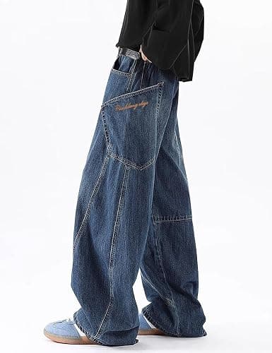 Nutriangee Men's Baggy Barrel Wide Leg Jeans for Men Women Loose Fit Streetwear Y2k Hip Hop Denim Pants thumbnail 6