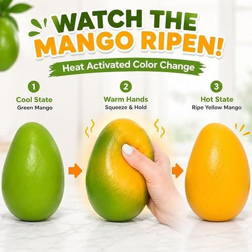 Crunchy Mango Squishy, Heat Activated Color Changing Mango Fidget Toy, Realistic Fruit Sensory ASMR Bead Filled, Chameleon Mango Stress Ball for Adults ，1 Pc thumbnail 4