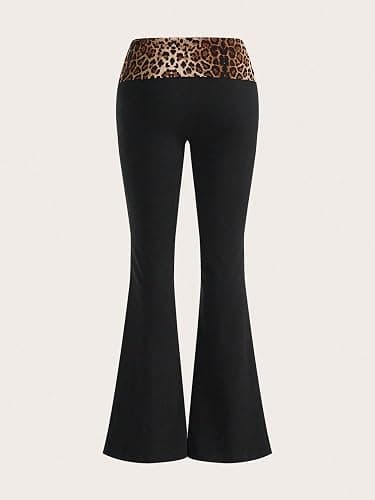Floerns Women's High Waist Elastic Leopard Patched Leggings Flare Leg Pants thumbnail 2