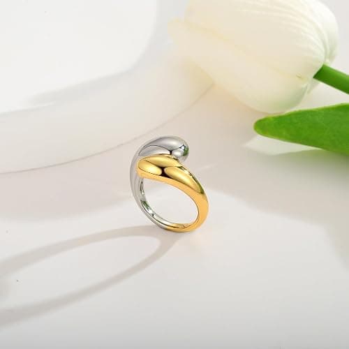 WOWORAMA Chunky Open Rings for Women Gold Silver Adjustable Dome Teardrop Rings Bold Thick Statement Rings Simple Stackable Band Rings thumbnail 4