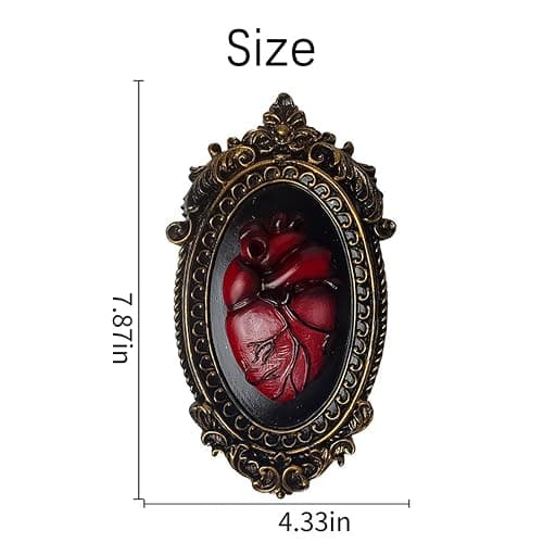 KISWIAR Vintage Wall Sculpture, Oval Aesthetic Room Décor, Gothic Art Wall Decorations with Resin 3D Anatomical Heart Design Hallway Decor (Red) thumbnail 2