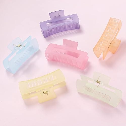 Sisiaipu 4 Inch Big Hair Claw Clips 6 Pcs Large Claw for Thick Hair Square Hair Clips for Women Rectangle Hair Clips Nonslip Acrylic Banana Jaw Clips Hair Accessories for Girls (Ice Cream) thumbnail 6
