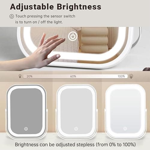 YEKKOPT Travel Makeup Mirror with Lights, Portable Small Beauty LED Vanity Mirror with Lights, 1200mAh Battery, Dimmable Touch Screen, Tabletop Folding Compact Mirror,Women Gift thumbnail 4