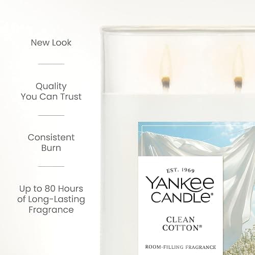 Yankee Candle Large Tumbler Scented Candle with up to 80 Hour Burn Time, Premium Plant Wax Blend for Consistent Burn, 20 oz Tumbler Candle with Room Filling Fragrance, Clean Cotton thumbnail 4