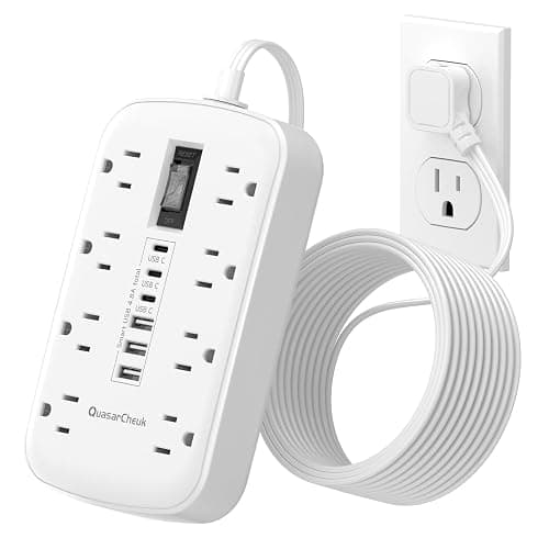 Flat Plug Power Strip with USB Ports - Flat Extension Cord 3FT with 8 AC Outlets 6 USB(3 USB C), Short Extension Cord Surge Protector Multi Plug Wall Plug for Travel, Home, Dorm Room Essentials, White - Image 1