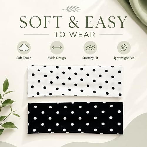 duwieo 2Pcs Classic Black White Polka Dot Wide Headbands, Elastic Non-Slip Soft Polka Dot Headband, Fashion Women Hair Accessories for Yoga Workout Party Daily thumbnail 6