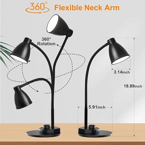 BOHON LED Desk Lamp with USB Charging Port 3 Color Modes Dimmable, Black | Reading Light Intelligent Induction Auto Dimming Task Lamp Neck Flexible Table Lamp for Bedside Office, AC Adapter Include thumbnail 7