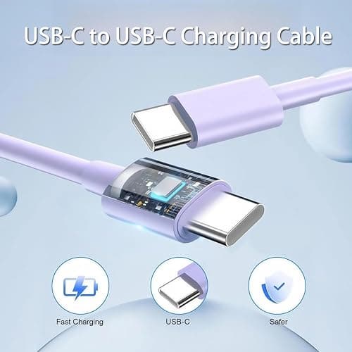 Lavender Charger Purple USB C to USB C Cable i Phone Charger Fast Charging 6FT Long, 20W Type C Cord Charger Charging for i Phone 16/15/17/Pro Max/Plus MacBook Pro Air,iPad Air, Samsung Galaxy S25/S24 thumbnail 5